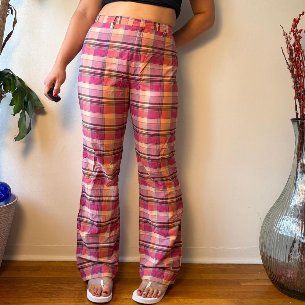 Banana Republic Vintage 90s Pink Orange Plaid Bootcut Trousers Italy Size 12